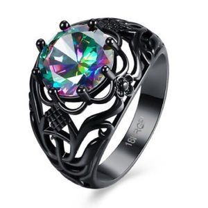 Rainbow CZ stone Black Band